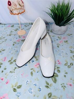 Patchwork Cream & White Low Heel Pumps Wedding Summer BBQ Party Nurse Shoes 👟